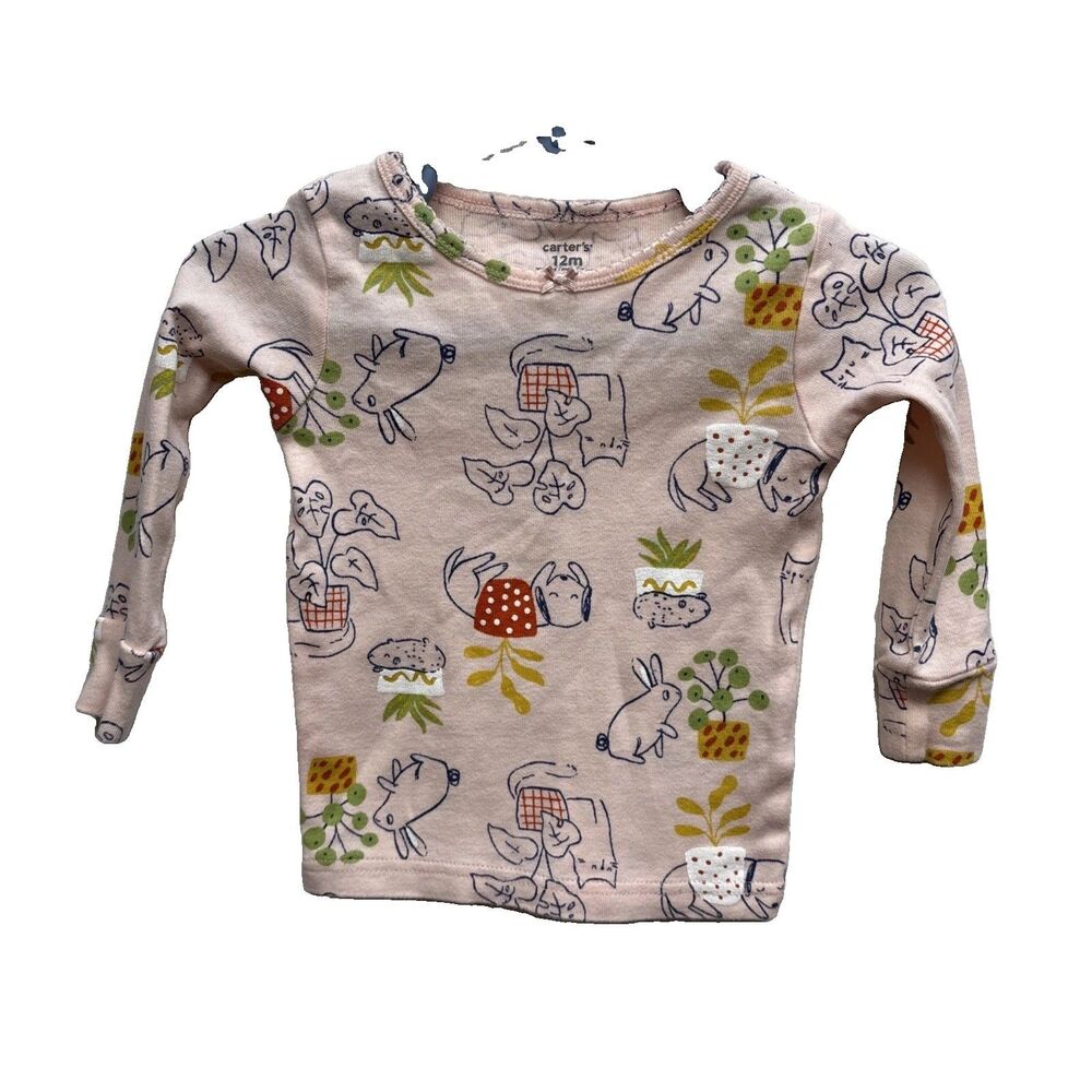 Carter's Toddler Girls Cute Dog Cat Lace Cotton Long Sleeve PJ Top Pink 12 Month
